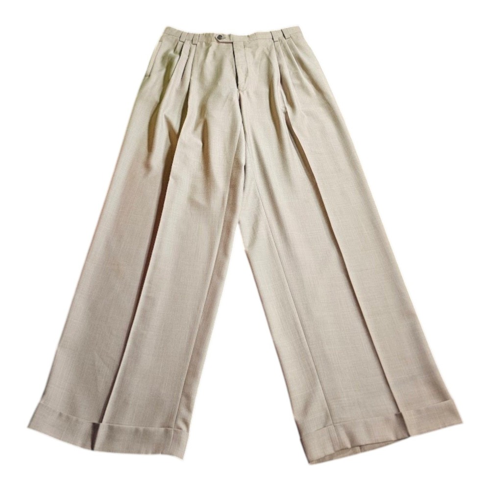 Stacy Adams Dress Pants Mens 40x32 Tan Pleated Cuffed Wide Leg Trousers